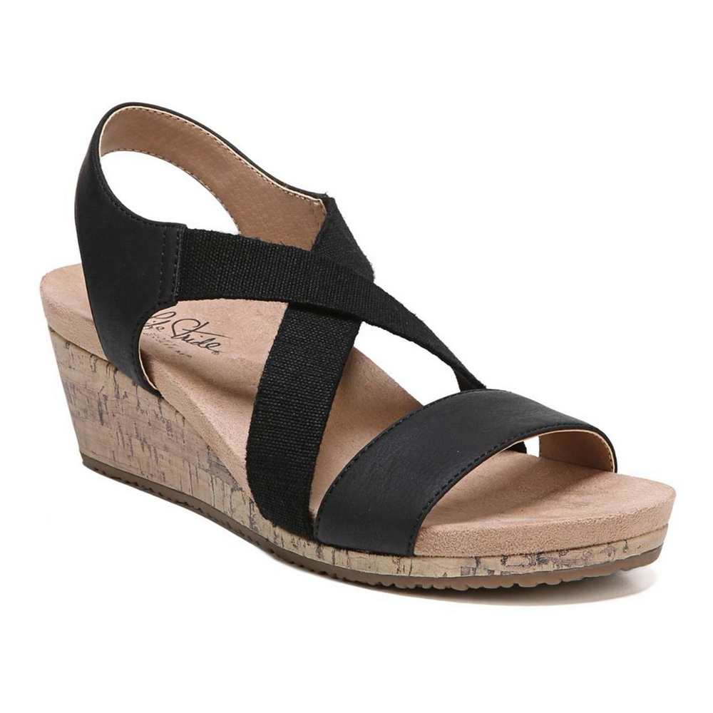 LifeStride Mexico Women's Wedge Sandals Black & Tan Size 6